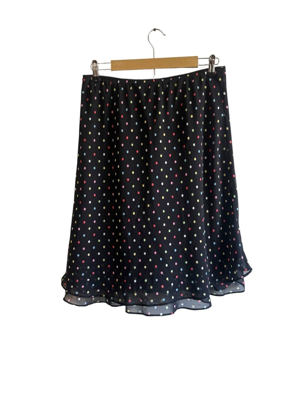 Vintage Y2K George Size 16 Black Multicolor Polka Dot Midi Skirt Preppy Travel